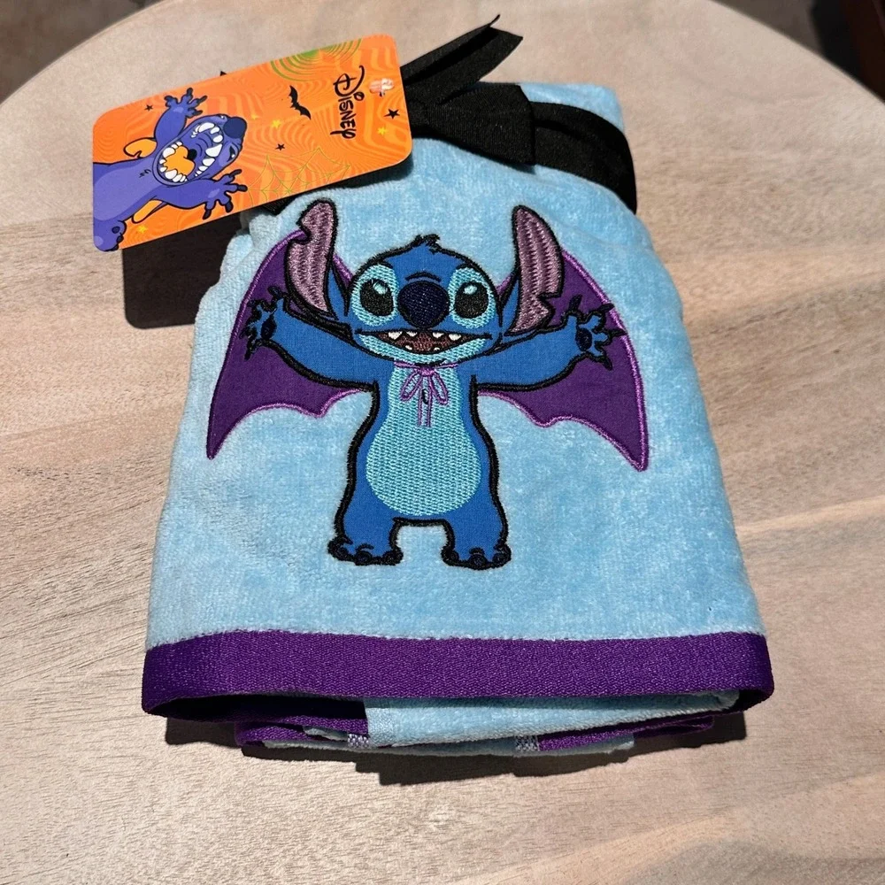 Disney Stitch Halloween Vampire Bat 2 Pack Hand Towels Blue Purple Cotton New